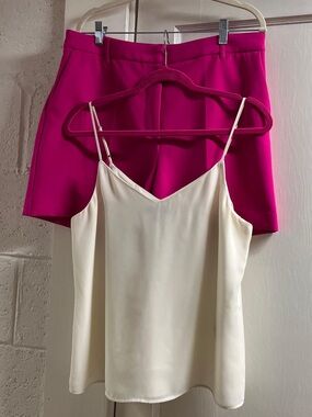 2 pc Express High-Waist Shorts in Bright Pink with Banana Republic cami